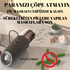 Şarjlı Işıklı Full Otomatik Yeni Nesil Tuz Karabiber Değirmeni Baharat Öğütücü ( 2 Adet)