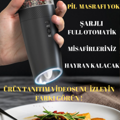 Şarjlı Işıklı Full Otomatik Yeni Nesil Tuz Karabiber Değirmeni Baharat Öğütücü ( 2 Adet)